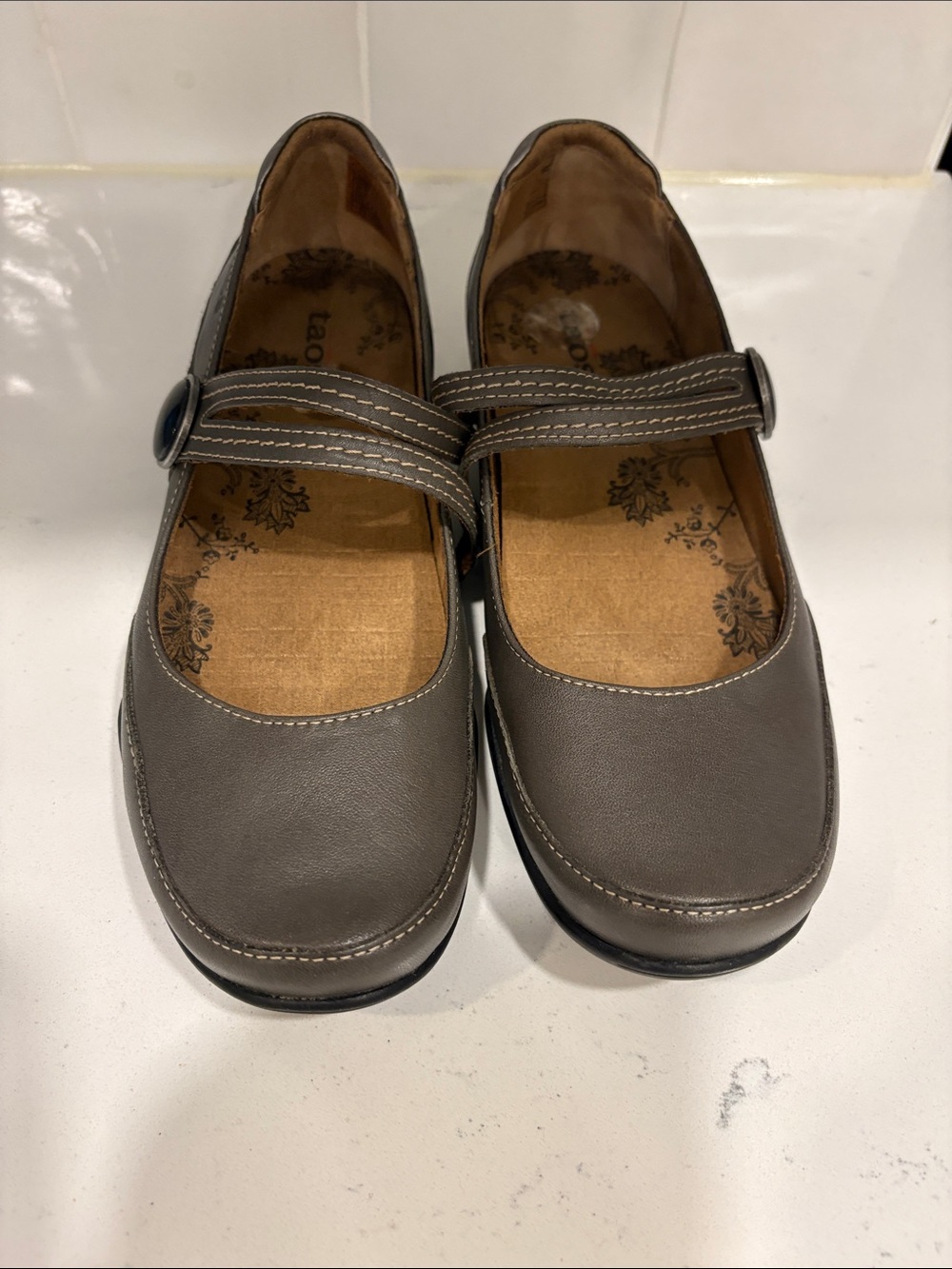 Taos Footwear Gray Mary Jane Flats with Buckle Strap
